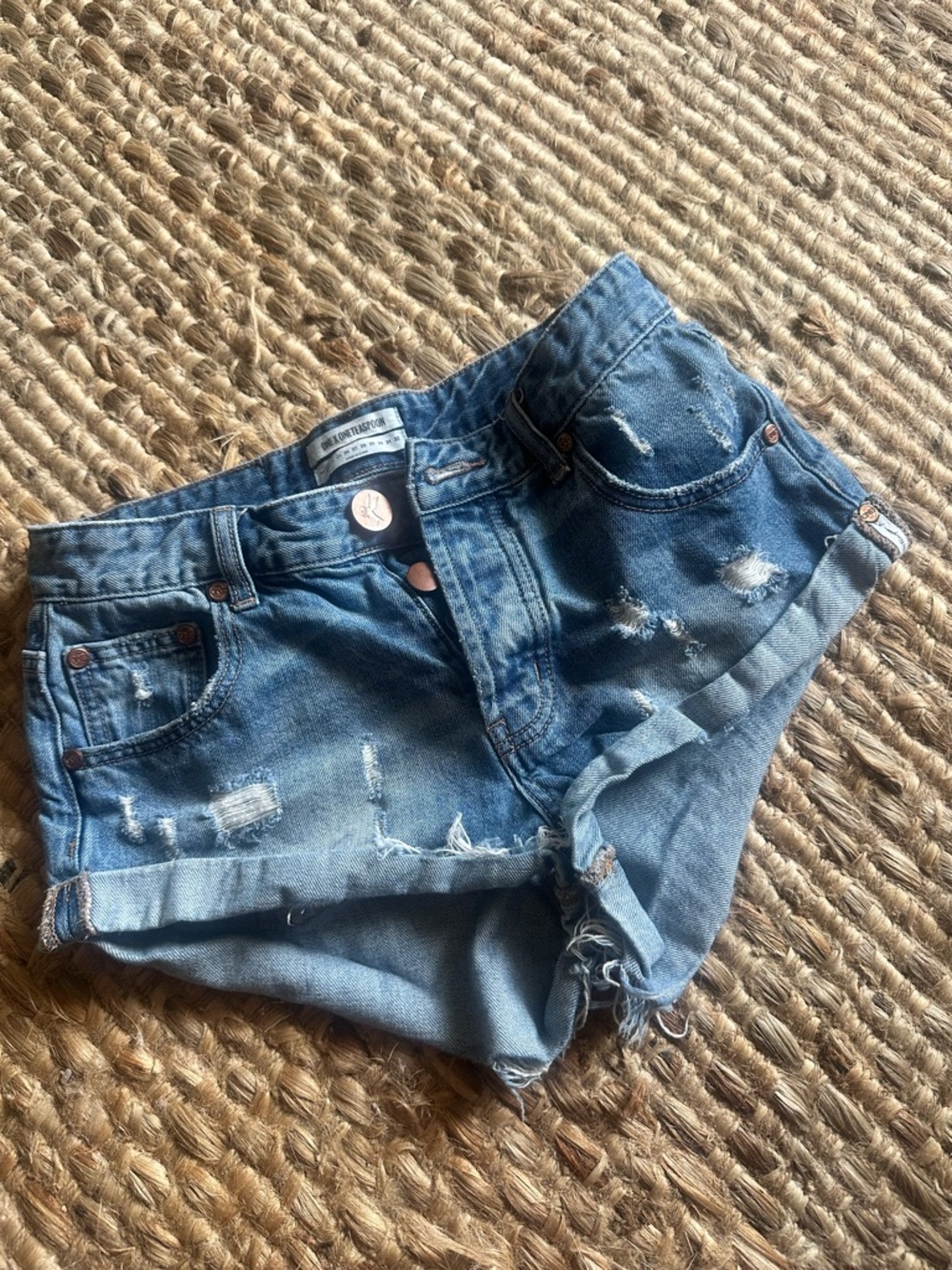 One Teaspoon Distressed Blue Denim Jean Shorts